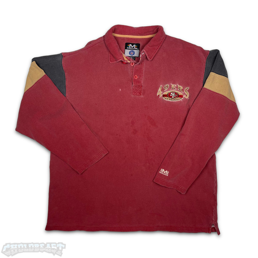 VTG 90s Mirage NFL 49ers Long Sleeve Retro Polo Shirt 2XL License Football Men